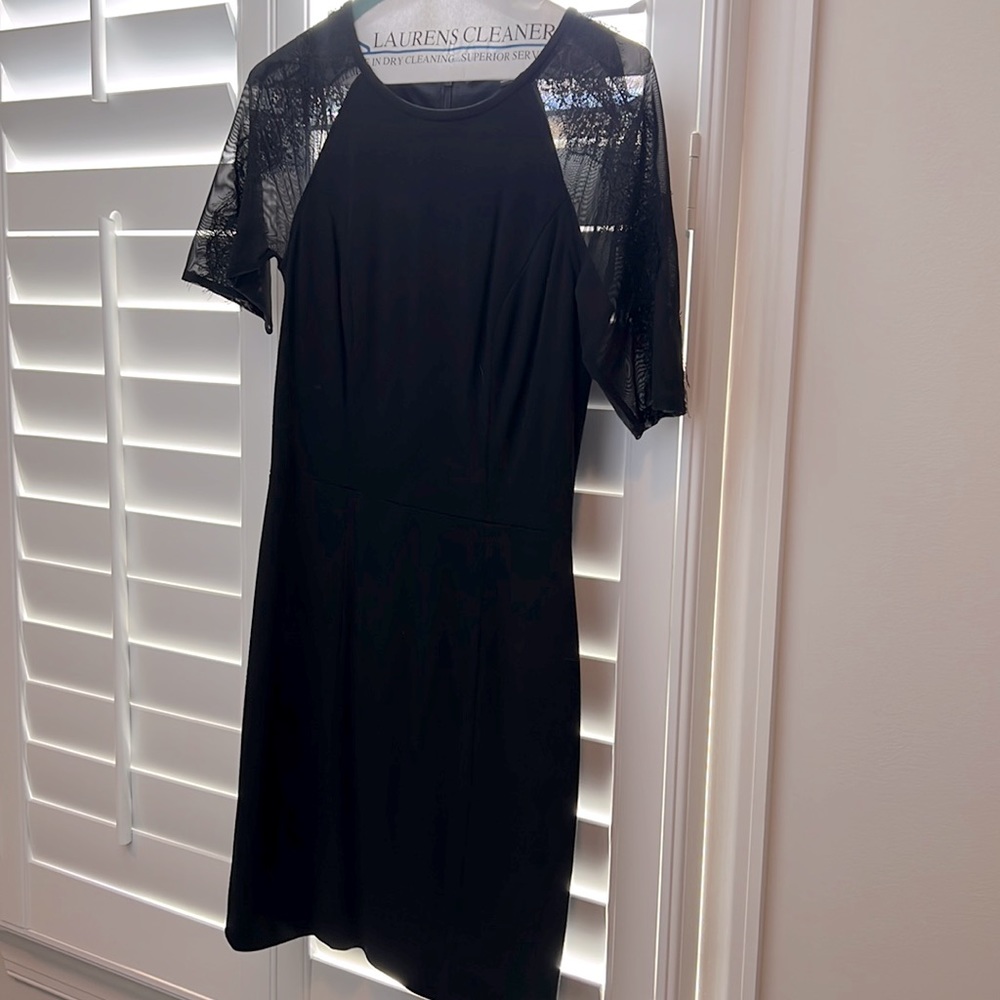 Cynthia Steefe black dress with gorgeous sheer lace sleeve!